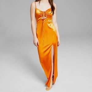 CITY STUDIO Womens Orange Front Tie Cut Out Sleeveless Full-Length Gown Dress XS